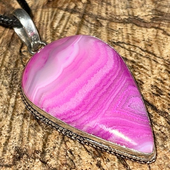 Pink Banded Botswana Agate Pendant 2 1/4” - Picture 13 of 15